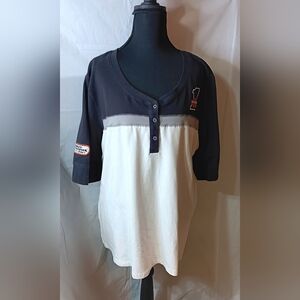 Harley Davidson Women's 2X White/Black H-D Racing Henley Short Sleeve Top